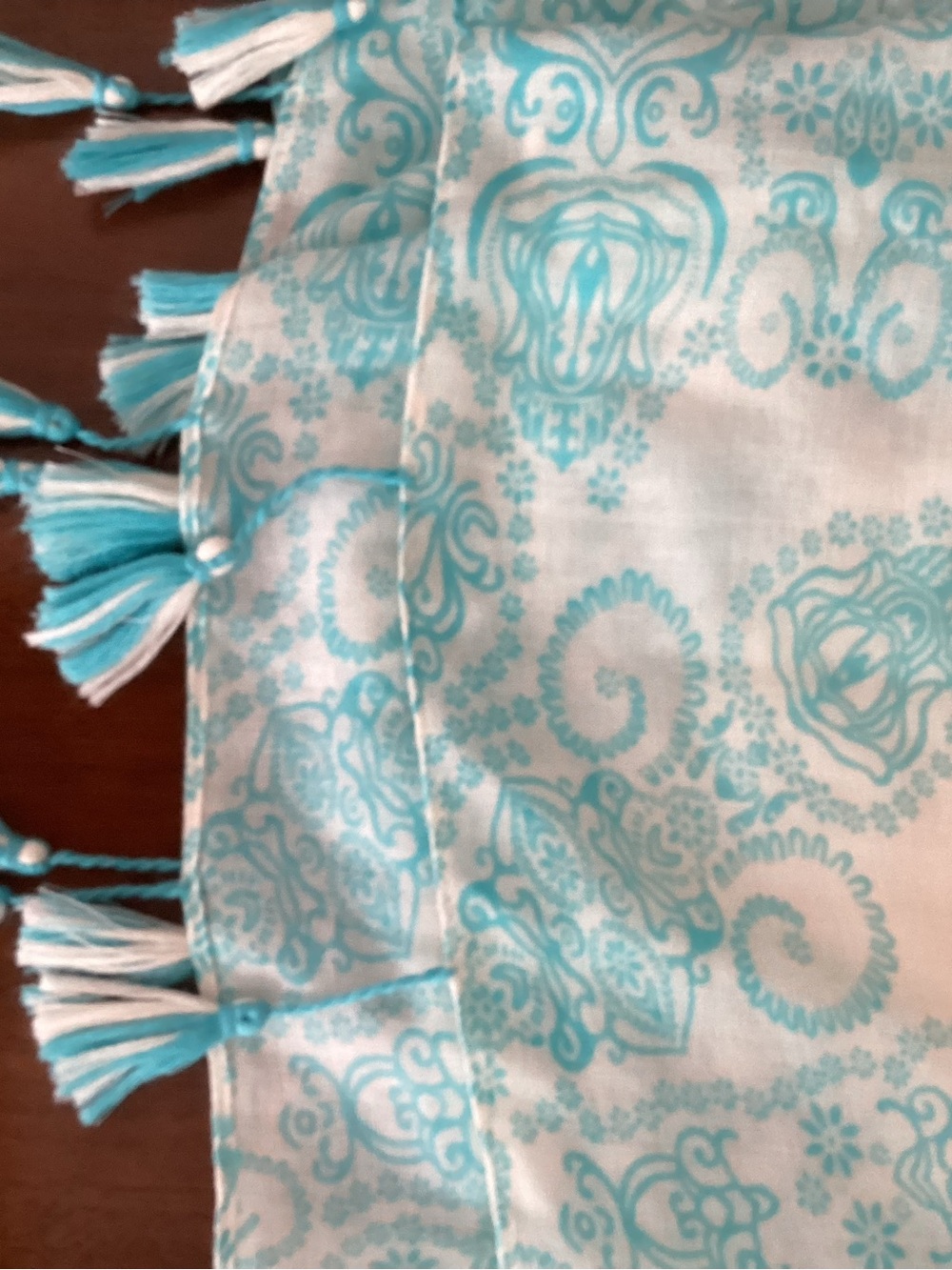 Large Light Blue and White Tassels Wrap Scarf